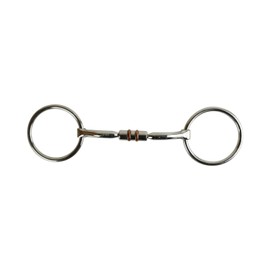 AK Loose Ring Rotary Curved Snaffle Horse Riding Bits with double cooper roller AKRS-2619 (5.25'', Silver)