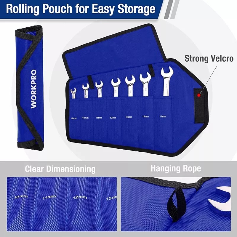 Workpro 8mm-17mm Ratcheting Combination Wrench Set 7PC Combo Wrench Metric