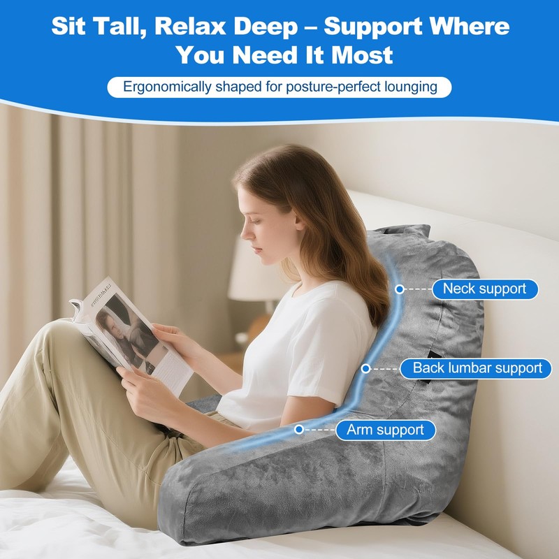 Jufone Reading Pillow Premium Backrest Support for Bed, Couch &