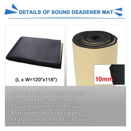 uxcell 394mil 16sqft Car Cell Floor Door Foam 10mm Sound Deadening Insulation Mat 20"x118"