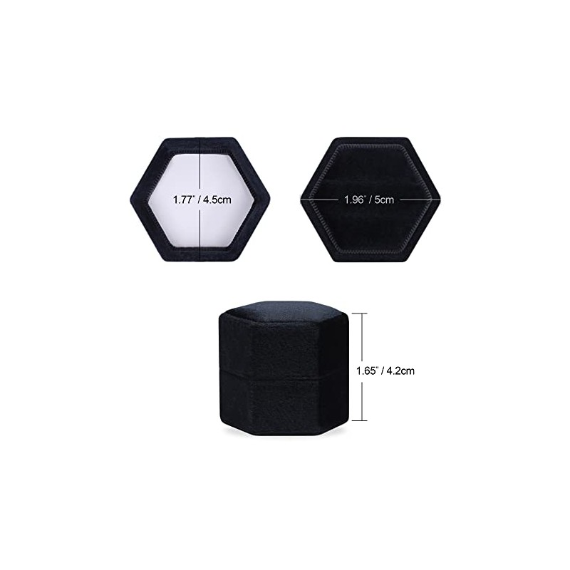 Caja de anillos de terciopelo hexagonal de 2 ranuras para