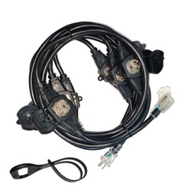 25Ft Power Extension Cord 3 Prong, 12 Gauge SJTW 5-15R Cable Male Plug to Female Connector,7 Outlet Cable,Multiple Evenly-Spaced Plug,Suitable for Stage Setting or Outdoor,UL Certified Outlet Cable