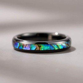 THREE KEYS JEWELRY Women 4mm Wedding Bands Tungsten Abalone Shell Inlay Viking Carbide Ring with Jewels Polished Infinity Unique for Her Black Size 4.5
