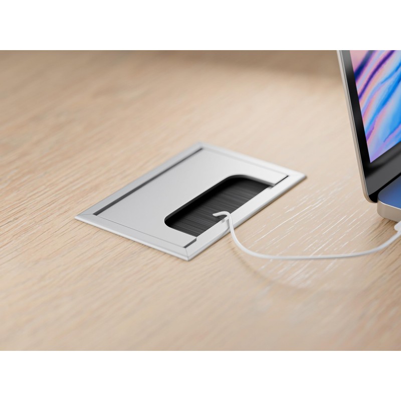 ATM® Desk Cable Grommet, Aluminium with Integrated Brush and Flap,