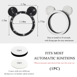 Wevdn Bling Car Engine Start Button Cover, Rhinestone Ring Start Button Cover Sticker, Little Cute Key Ignition & Knob Ring Decoration, Sparkling Car Interior Accessories for Women (Black)