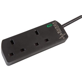 PRO ELEC PELB1952 2 Gang Extension Lead Surge Protected Black, 2m