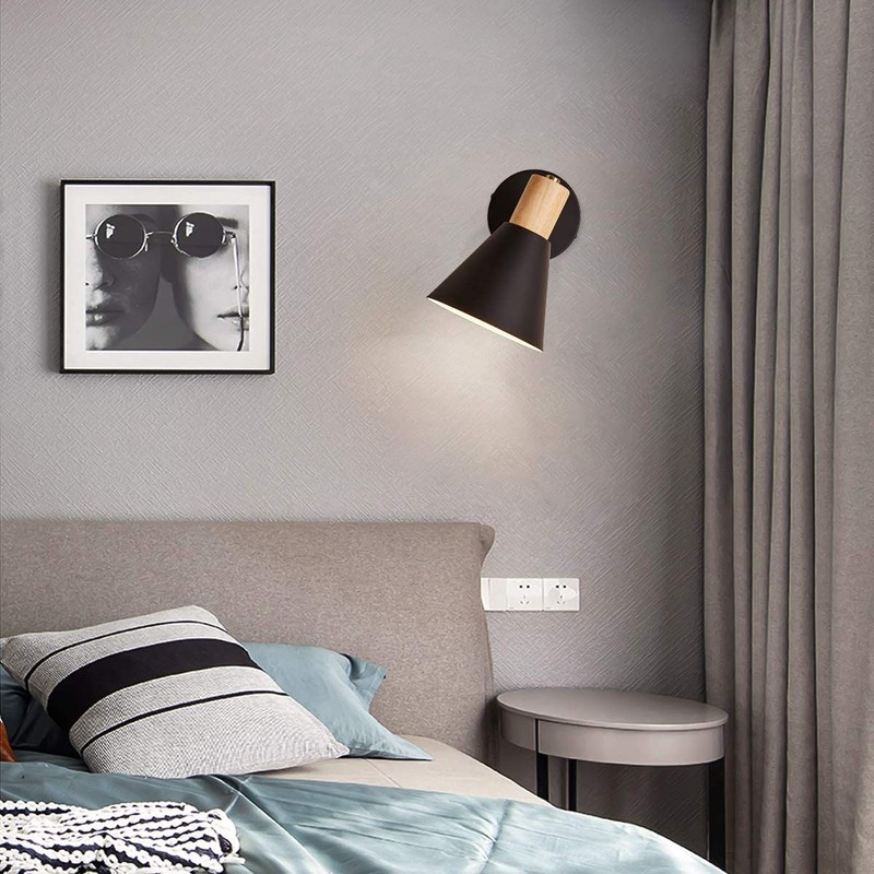 ClanKin Wall Sconces Lighting for Bedroom, Black Adjustable Wood Style