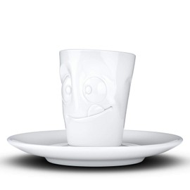 FIFTYEIGHT PRODUCTS / Tassen / Espressotasse mit Unterteller „Lecker" (Porzellan, 80 ml, weiß, Made in Germany)