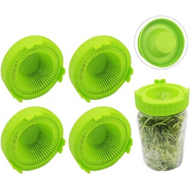 Kit de Germinación de Semillas de 4 Piezas, Tapa de Germen de Cultivo de Copa Mason para Cultivar Semillas de Brócoli Alfalfa Mung Lentil Beaks Bean Sprouts (Verde)