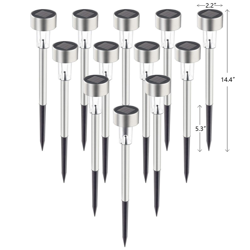 GIGALUMI Solar Pathway Lights, Stainless Steel IP44 Waterproof Auto On/Off