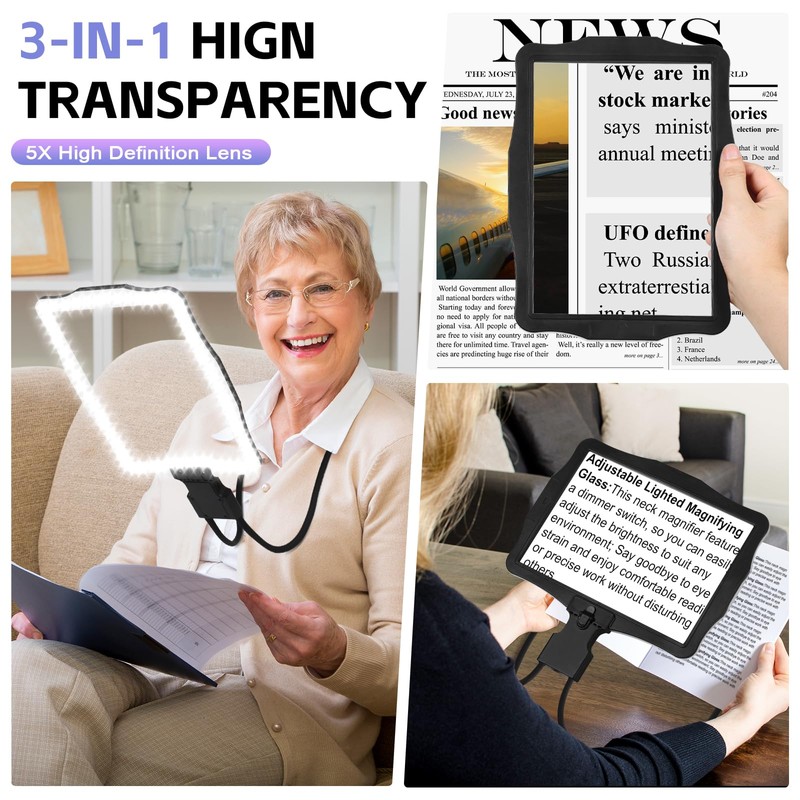 Large Hands Free Magnifying Glass with Light 50 Ultra-Bright LEDs