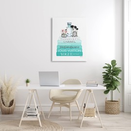 Stupell Industries Glam Fashion Cosmetics Soft Roses Blue Bookstack, Designed by Amanda Greenwood Canvas Wall Art, 30 x 40