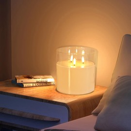 NICEME Extra Large 3 Wick Battery Operated Candle, 6"x6" Big Clear Glass Flameless Candles with Remote, Real Wax Flickering Led Pillar Fake Giant Candle for Wedding Party Holiday Home Decor