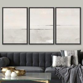 SIGNWIN Framed Canvas Print Wall Art Set Gray Duotone Pastel Watercolor Landscape Shapes Abstract Illustrations Modern Art Decorative Nordic Zen for Living Room, Bedroom, Office - 16"x24"x3 Black