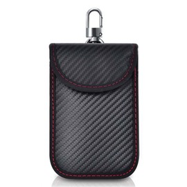 QEZEZA 電波遮断ポーチ キー 1個 炭素繊維素材 スキミング防止 RFID 車の鍵 盗難防止 リレーアタック GPS 信号遮断 スマートキー用 赤い縁取り (ブラック)