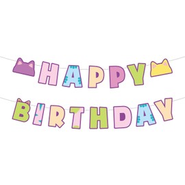 SAVITA Cat Dollhouse Birthday Banner, Cute Cartoon Cat Happy Birthday Sign Garland Decor for Kids Boys Girls Party Decoration Photo Backdrop