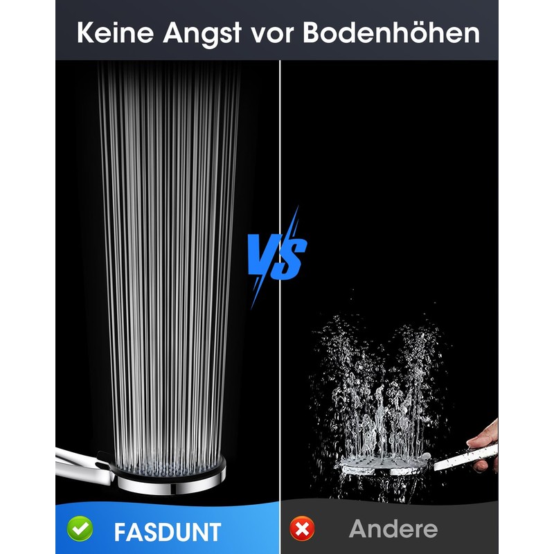 FASDUNT Shower Head 5 Jet Types with 2M Premium Hose