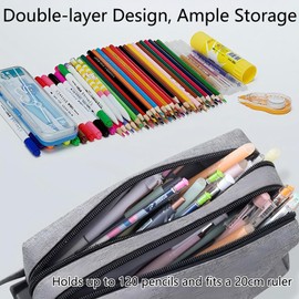 Portable Storage Bag with Lock, 2 Big Compartments Cosmetic Bags, Waterproof & Stain-Resistant, Wide Zipper Opening, Office Travel Organizer for Teens Adults (Gray)