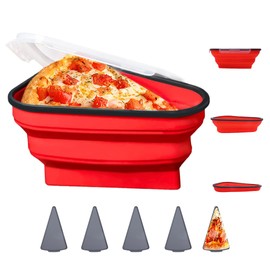 Zerdie Contenedor de Silicona Plegable para Almacenar Pizza con 5 Bandejas Divisoras de Microondas, Contenedor Expandible de Almacenamiento de Pizza, Contenedor Plegable para Pizza con Tapas (Rojo)