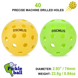 DSCMLIS 6 Pack Premium Pickleball Balls, 40 Holes Outdoor/Indoor Pickleballs, High Elasticity Pickleball, 3 Yellow+3 Green Durable Outdoor Pickleballs Set with Box and Bag