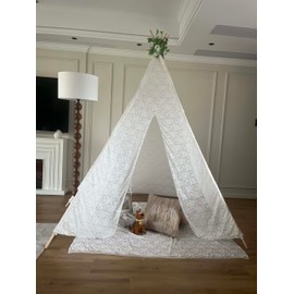 Miyaya 5-Sided Lace Huge Teepee, Indoor/Outdoor Party Central, 87" Height,Indian Style Adult Tent,Princess Lace Party,Wedding Teepee, Beach Tent,Picnic Tent (White)