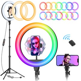TODI 12" RGB Ring Light with 63" Tripod Stand, 3 CCT Mode & 39 Color Mode Selfie Ring Light with Stand, [2-in-1] LED Ring Light & Selfie Stick with Wireless Remote, for Makeup/Live Stream/Photography