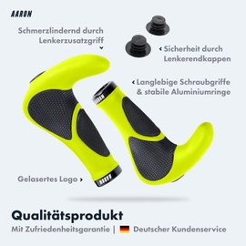 AARON Horn - Handlebar Grips with Gel Cushioning - Ergonomic Handlebar Horns Made of Non-Slip Rubber - Bicycle Grips for E-Bike, Trekking Bike, Mountain Bike, Touring Bike in Yellow