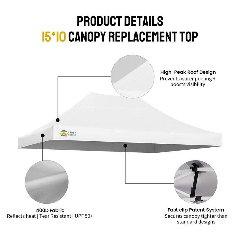 CROWN SHADES 10x15 Canopy Replacement Top - Only Compatible with