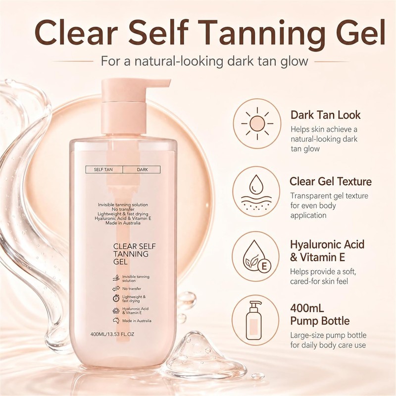 Clear Self Tanning Gel for Face Body, Transparent Hydrating Enhancer