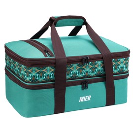 MIER Insulated Double Casserole Carrier Bag Thermal Lunch Tote for Lasagna Lugger, Potluck Parties, Picnic, Beach, Fits 9 x 13 Inches Baking Dish, Casserole Dish, Expandable by Mid Zipper, Teal