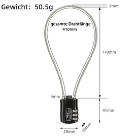 NBYT 3 Digit Combination Lock Steel Wire Diameter 3mm Suitable for Suitcases, Backpacks, Drawers, Cabinets, Motorcycle Helmets, Bicycle Baskets