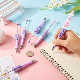 Spritewelry 8 Pcs Beadable Pens Bling Glitter Rhinestone Beaded Pens DIY Plastic Ball-Point Pens Shaft Black Ink Ballpoint Pens for DIY Pen Decorations Supplies Office School - Lavender