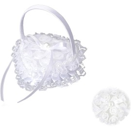 Lace Pillow for Weddings White,Heart Wedding Ring Bearer Pillow