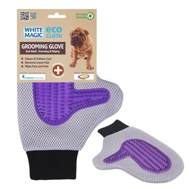 White Magic Pet Grooming Gloves – Dual-Sided for Grooming & Cleaning, Rubber Bristles, Eco-Friendly Cloth, Machine Washable, Comfortable Fit, Supports Animal Welfare – 26 x 18 cm