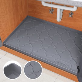 SIKADEER Under Sink Mat - Kitchen Cabinet Mat, Adjustable, Easy to Clean, Liner Protector for Kitchen Sink and Bathroom, Disifenction Surface - 34" x 22"(Dark Grey)