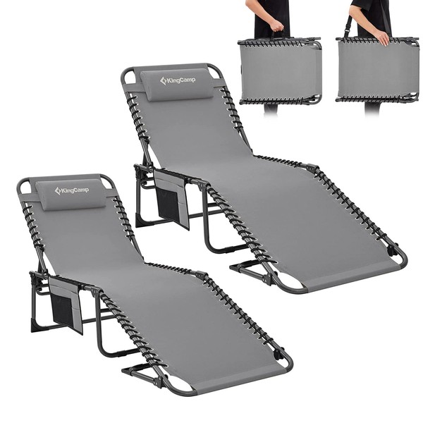KingCamp Folding Outside Patio Lounge Chair Adjustable 5-Position Adults Reclining
