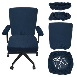 sourcing map Office Chair Covers, Stretchable Rotating Chair Slipcover Desk Computer Backrest Armrest Seat Cover for Office Home, 38-55cm Large Seat Slipcover, Navy Blue