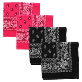 Motique Accessories Extra Large Paisley Bandana 27x27 Inch - Set of 4 (2 Hot Pink 2 Black)