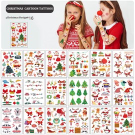 Tattoo Christmas Children, Pack of 16 Christmas Stickers, Christmas Tattoo Children, Christmas Temporary Tattoo for Christmas Decoration Gifts (Colour A)