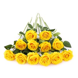 Laelfe 12 PCS Artificial Flowers Roses Silk Flowers Fake Long Stem Artificial Roses for Home Wedding Decorations (Yellow)