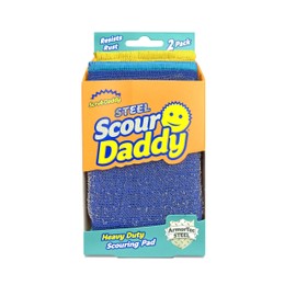 Scrub Daddy Scour Daddy Steel, Scourers Sponge, Strong Scouring Pads, Heavy Duty Scourer Pad for Cleaning Dishes, Alternative to Metal Kitchen Scourers, Dish Sponges for Washing up, 2-Pack