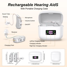 Hearing Aids for Seniors, Rechargeable with Noise Cancellation, 5 Level Volume Button Control, OTC Hearing Amplifier for Mild to Moderate Hearing Loss, White