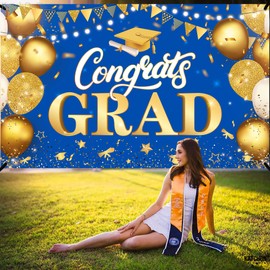 KatchOn, XtraLarge Congrats Grad Banner - 72x44 Inch, Congratulations Banner | Graduation Banner Class of 2024, Blue and Gold Graduation Decorations Class of 2024 | Graduation Party Decorations 2024