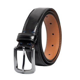 Vince Camuto Belts Men | 32mm Black Belt with Edge Stitch Detailing and a Nickle Finish Belt Buckle | 100% Genuine Leather Belt Tailored for Men | Smooth Leather Finish | Belt Size 32