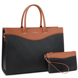 BASA BELA Purses and Handbags for Women Waterproof Tote Bags Shoulder Bags, Perfectly Designed 15.6 Inch Laptop Tote Work Bag Satchel Handbags with Adjustable Strap (Brown-black)