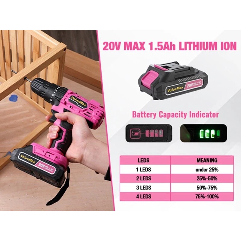 ValueMax Cordless Drill Driver Set Magnetic w/Keyless Chuck 18+1 Torque