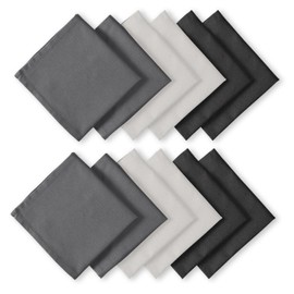 HOUSE OF ORLO Cloth Napkins Multi Colors Pack, 17"x17", 100% Cotton, Soft, Absorbent, Set of 12, Washable, Reusable Table Napkins for Weddings, Holiday, Fall, Dinner, Everyday Use - Black Grey White