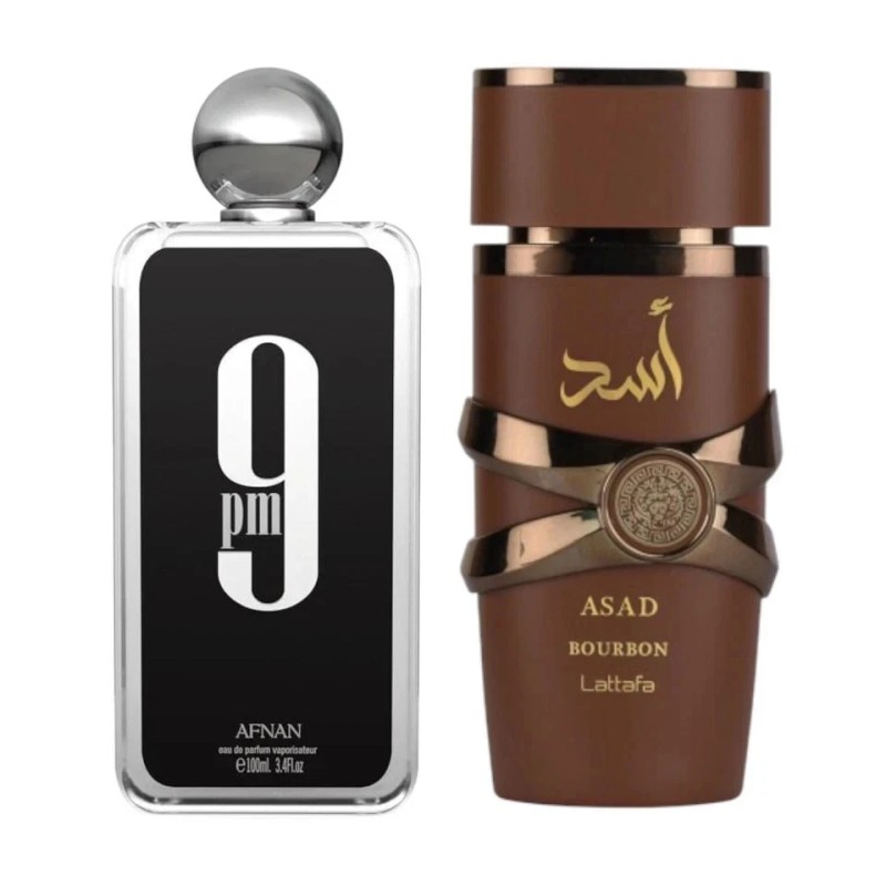 Lattafa (Bundle Pack) 9PM by Afnan 3.4oz + Asad Bourban
