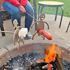 2Pcs Toasting Forks Stainless Steel Funny BBQ Skewers - Man and Woman Shaped Marshmallow Roasting Sticks with Wooden Handle for Camping Barbecue, Party