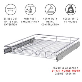 HOLD N' STORAGE Pull Out Cabinet Organizer, Heavy Duty-w/Lifetime Limited Warranty-20”Wx21”D- Requires At Least a 21-1/4” Cabinet Opening, Steel Metal Cabinet Drawers Slide Out, Chrome Finish